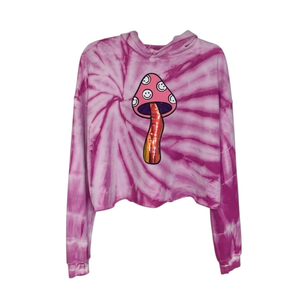 Reworked Bella + Canvas Hoodie Women’s‎ Large Pink White Tie-Dye Psychedelic